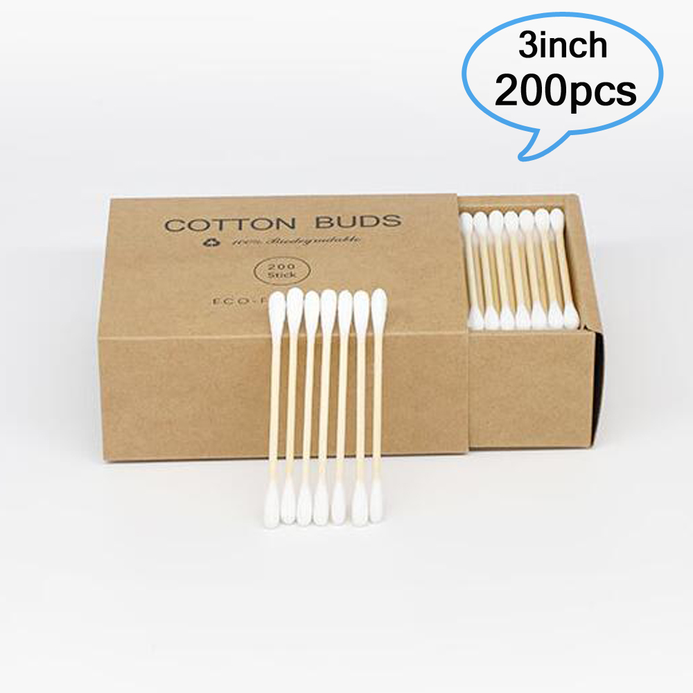 3 Inches Bamboo Cotton Swabs with Two Tipped Organic Cotton Applicator